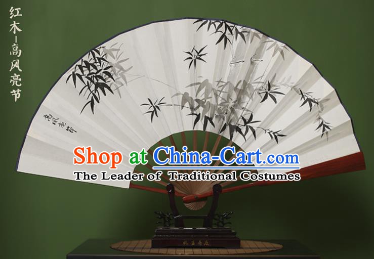 Traditional Chinese Crafts Ink Painting Bamboo Folding Fan, China Handmade Xuan Paper Fans for Men