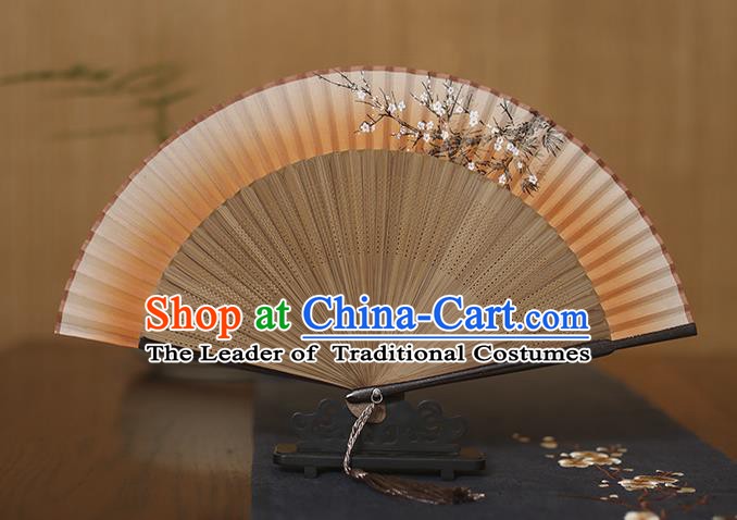 Traditional Chinese Crafts Folding Fan, China Printing Plum Blossom Silk Fans for Women