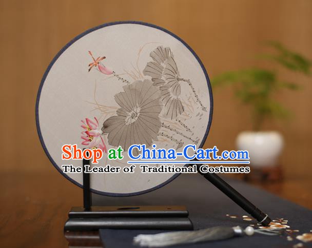 Traditional Chinese Crafts Round Silk Fan, China Palace Fans Princess Printing Lotus Circular Fans for Women