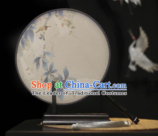 Traditional Chinese Crafts Printing Petunia Silk Round Fan, China Palace Fans Princess Circular Fans for Women