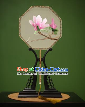 Traditional Chinese Crafts Suzhou Embroidery Silk Fan, China Palace Fans Princess Embroidered Mangnolia Fans for Women