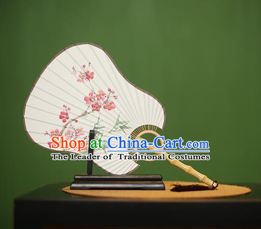 Traditional Chinese Crafts Printing Peach Blossom Paper Fan, China Palace Fans Princess Cattail Leaf Fans for Women