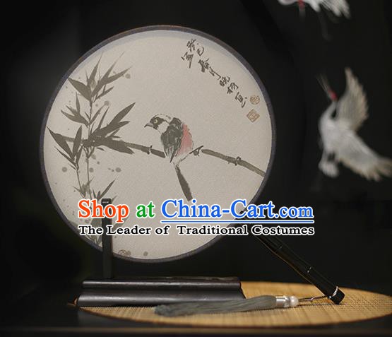 Traditional Chinese Crafts Printing Bamboo Silk Round Fan, China Palace Fans Princess Circular Fans for Women