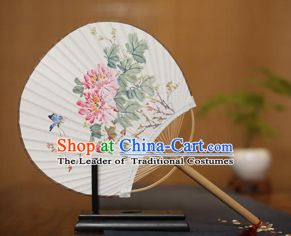 Traditional Chinese Crafts Ink Painting Peony Paper Fan, China Palace Princess Fans for Women