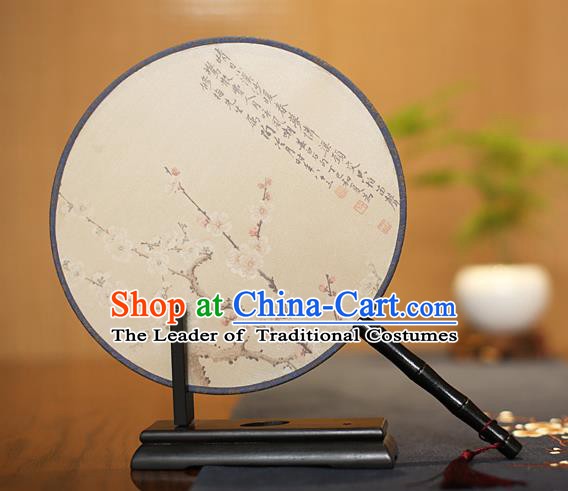 Traditional Chinese Crafts Printing Wintersweet Silk Round Fan, China Palace Fans Princess Circular Fans for Women