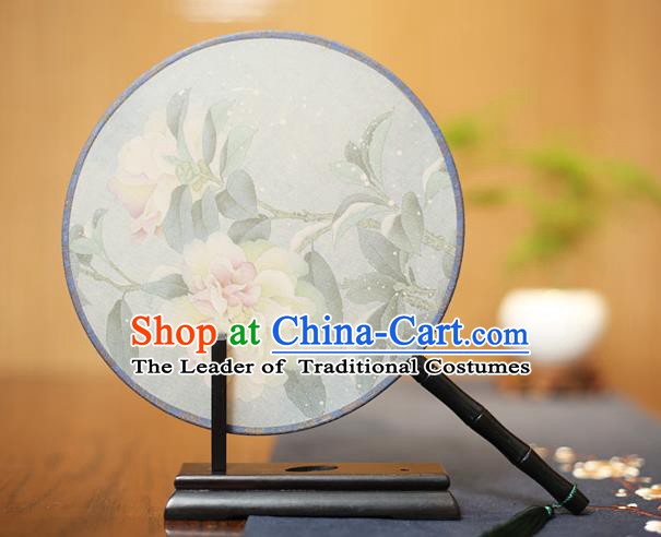 Traditional Chinese Crafts Printing Peony Flowers Silk Round Fan, China Palace Fans Princess Circular Fans for Women