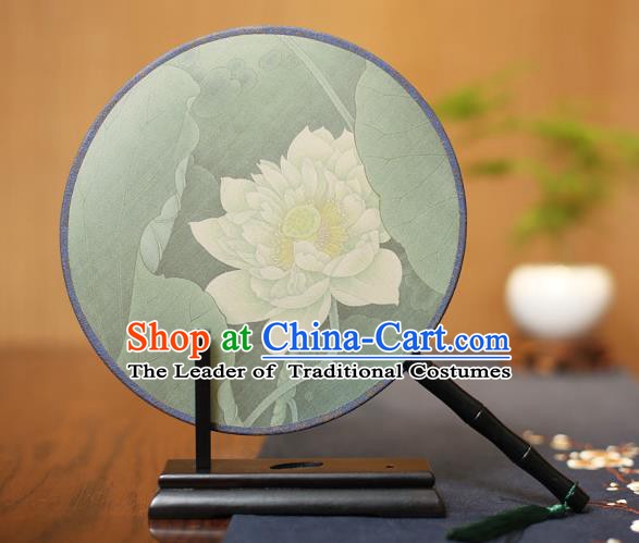 Traditional Chinese Crafts Printing Lotus Flowers Silk Round Fan, China Palace Fans Princess Circular Fans for Women