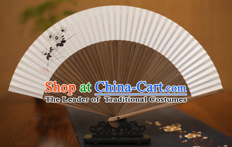 Traditional Chinese Crafts Printing Flowers Folding Fan, China Handmade Xuan Paper Fans for Women