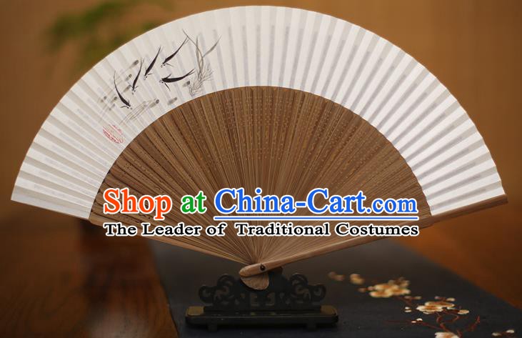 Traditional Chinese Crafts Printing Fishes Folding Fan, China Handmade Xuan Paper Fans for Women