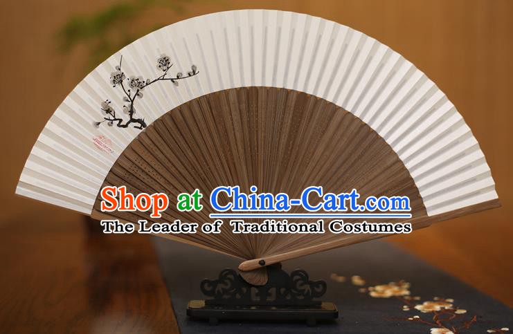 Traditional Chinese Crafts Printing Plum Blossom Folding Fan, China Handmade Xuan Paper Fans for Women