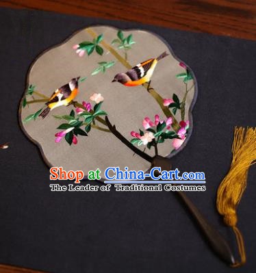 Traditional Chinese Crafts Suzhou Embroidery Palace Fan, China Princess Embroidered Peach Blossom Silk Fans for Women