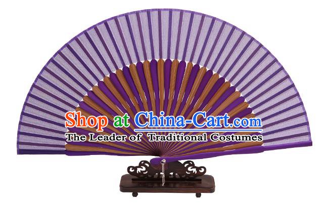 Traditional Chinese Crafts Purple Silk Folding Fan, China Handmade Bamboo Bone Fans for Women