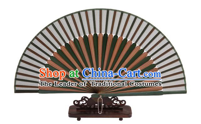 Traditional Chinese Crafts Green Silk Folding Fan, China Handmade Bamboo Bone Fans for Women