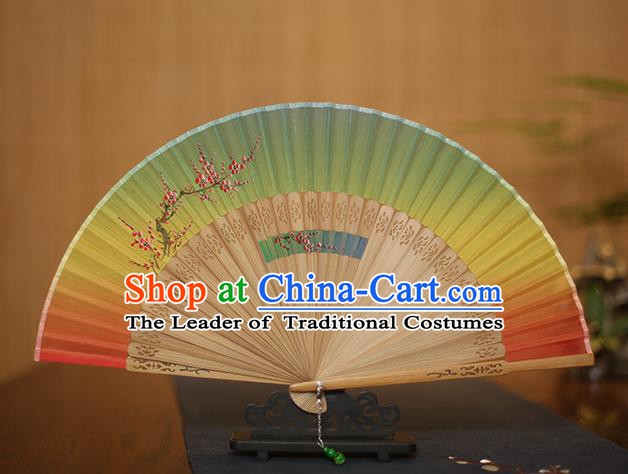 Traditional Chinese Crafts Printing Plum Blossom Folding Fan, China Handmade Classical Silk Fans for Women