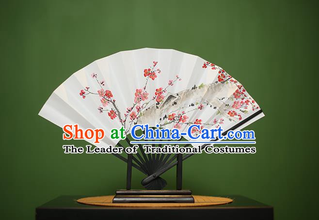 Traditional Chinese Crafts Printing Wintersweet Paper Folding Fan, China Handmade Classical Fans for Women