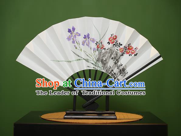 Traditional Chinese Crafts Printing Orchid Paper Folding Fan, China Handmade Classical Fans for Women