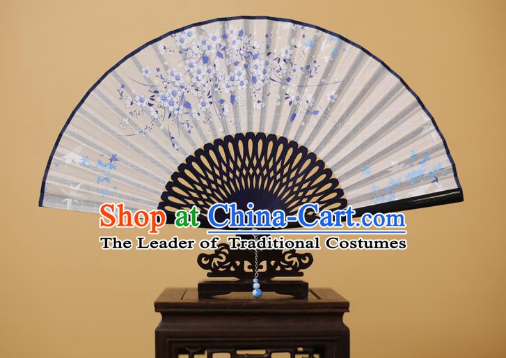 Traditional Chinese Crafts Printing Plum Blossom Folding Fan, China Handmade Classical White Fans for Women