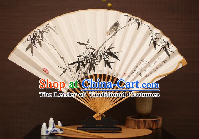 Traditional Chinese Crafts Collectables Autograph Folding Fan, China Handmade Classical Printing Bamboo Xuan Paper Fans for Men