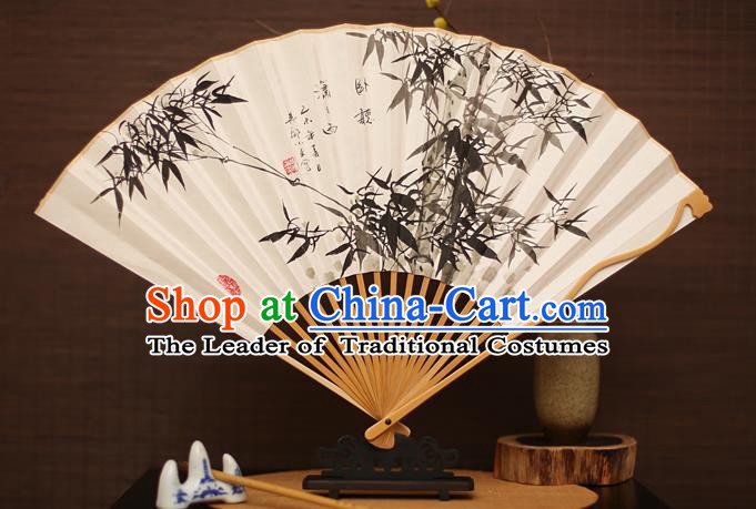 Traditional Chinese Crafts Collectables Autograph Folding Fan, China Handmade Classical Ink Painting Bamboo Xuan Paper Fans for Men