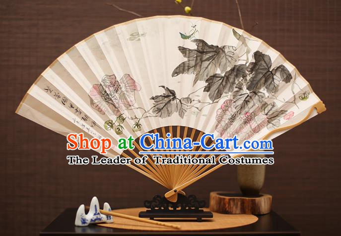 Traditional Chinese Crafts Collectables Autograph Folding Fan, China Handmade Classical Ink Painting Flowers Xuan Paper Fans for Men