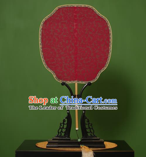 Traditional Chinese Crafts Jacquard Weave Red Lace Palace Fan, China Handmade Princess Palm-Leaf Fans for Women