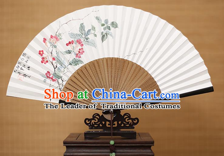 Traditional Chinese Crafts Classical Paper Folding Fan, China Handmade Painting Pomegranate Flower Fans for Women