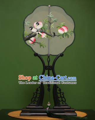 Traditional Chinese Crafts Suzhou Embroidery Peach Palace Fan, China Princess Embroidered Silk Fans for Women