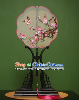 Traditional Chinese Crafts Suzhou Embroidery Peach Blossom Palace Fan, China Princess Embroidered Silk Fans for Women