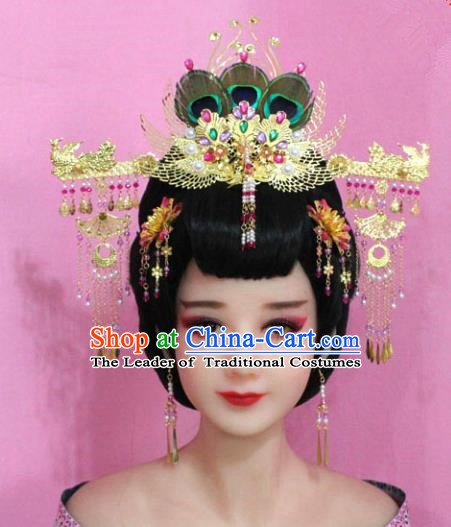 Traditional Chinese Handmade Hair Accessories Princess Hairpins Tassel Phoenix Coronet Complete Set for Women