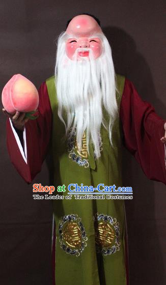 Traditional China Beijing Opera God of Longevity Costume Green Embroidered Robe, Chinese Peking Opera Immortal Gwanbok Clothing