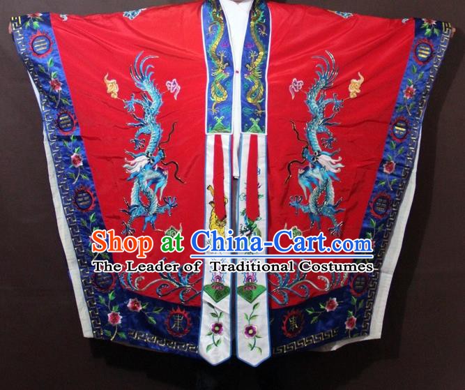 Traditional China Beijing Opera Taoist Priest Embroidery Costume, Chinese Peking Opera Red Embroidered Robe Clothing