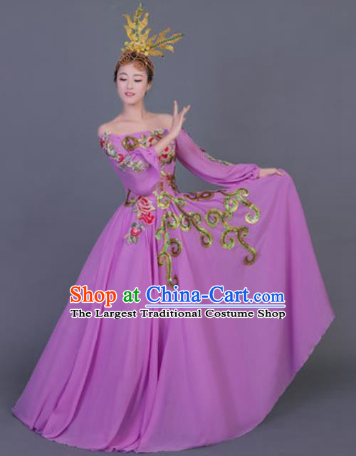 Professional Opening Dance Costume Stage Performance Classical Dance Chorus Purple Dress for Women