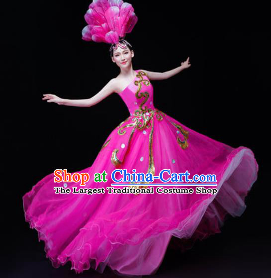 Professional Opening Dance Costume Stage Performance Modern Dance Rosy Veil Dress for Women