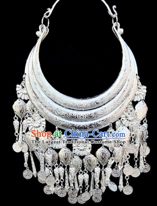 Chinese Traditional Miao Nationality Accessories Sliver Necklace Longevity Lock for Women