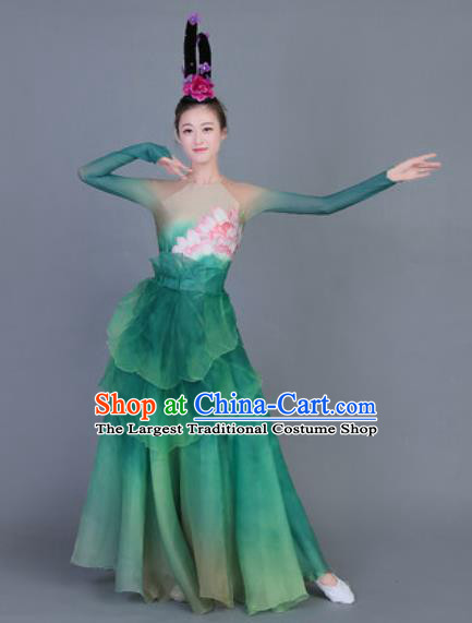 Chinese Traditional Classical Dance Costume Folk Dance Lotus Dance Green Dress for Women