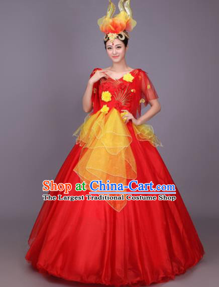 Professional Modern Dance Costume Opening Dance Stage Performance Red Veil Dress for Women