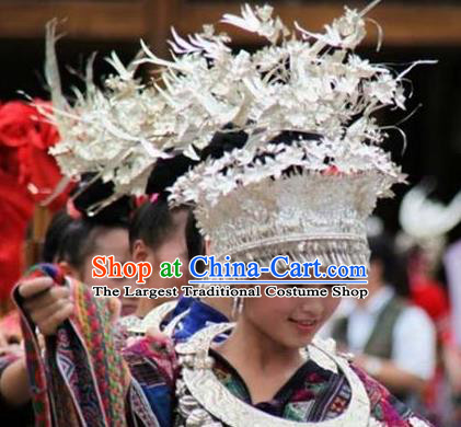 Chinese Traditional Miao Nationality Bride Hat Hmong Headwear for Women