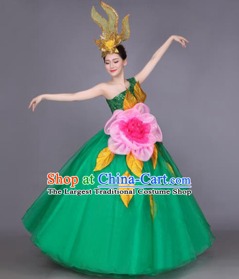 Professional Modern Dance Green Veil Dress Opening Dance Stage Performance Chorus Costume for Women