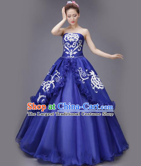 Professional Modern Dance Royalblue Dress Opening Dance Stage Performance Chorus Costume for Women