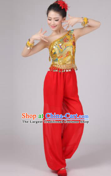 Chinese Classical Dance Drum Dance Costume Traditional Folk Dance Yangko Golden Clothing for Women