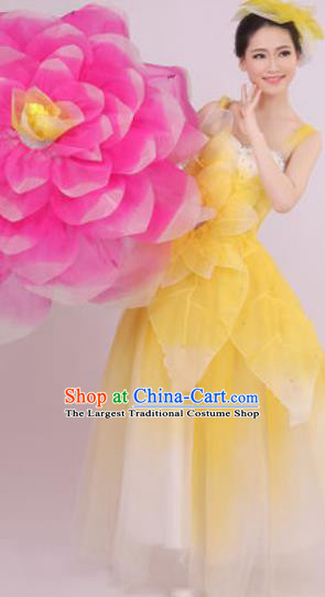 Top Grade Chorus Costume Modern Dance Stage Performance Yellow Peony Dress for Women