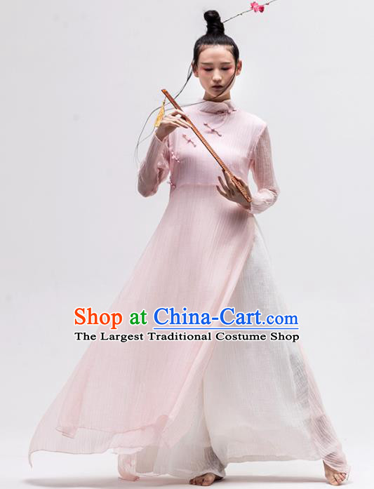 Chinese National Costume Traditional Cheongsam Tang Suit Pink Qipao Dress for Women