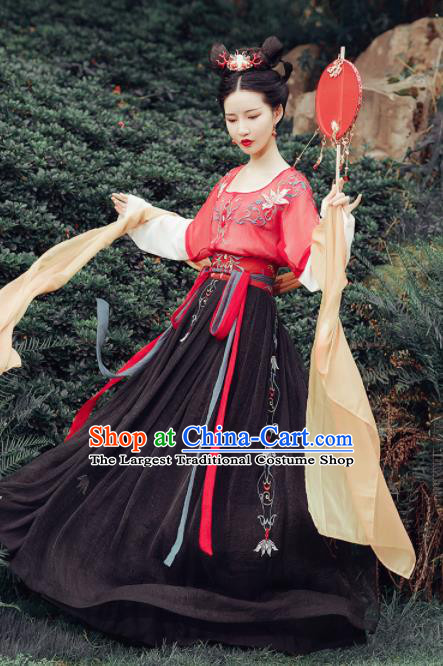 Chinese Ancient Fairy Embroidered Costumes Traditional Tang Dynasty Princess Red Hanfu Dress for Women