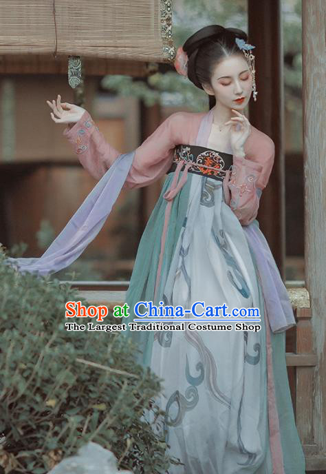 Chinese Ancient Imperial Consort Embroidered Costumes Traditional Tang Dynasty Princess Hanfu Dress for Women