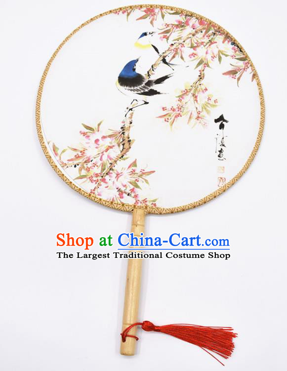 Chinese Ancient Palace Fans Handmade Traditional Printing Birds Silk Round Fans for Women