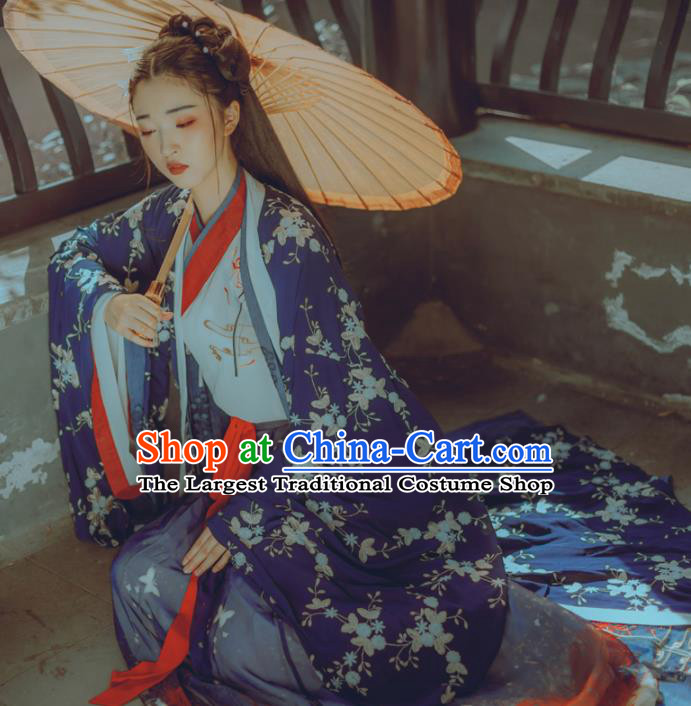 Chinese Ancient Young Lady Costumes Jin Dynasty Princess Embroidered Hanfu Dress for Women