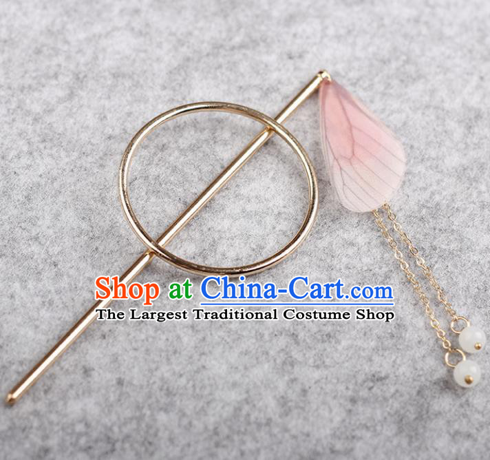 Chinese Ancient Hanfu Hair Accessories Traditional Swordswoman Pink Butterfly Wing Hairpins for Women