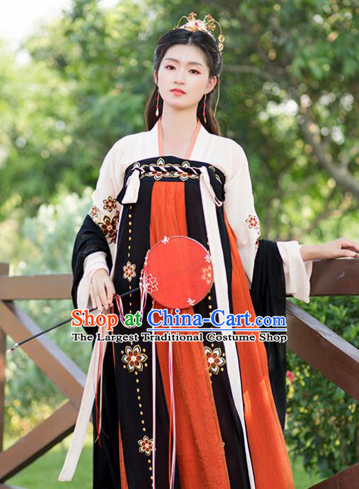 Chinese Tang Dynasty Peri Costumes Ancient Palace Princess Embroidered Hanfu Dress for Women