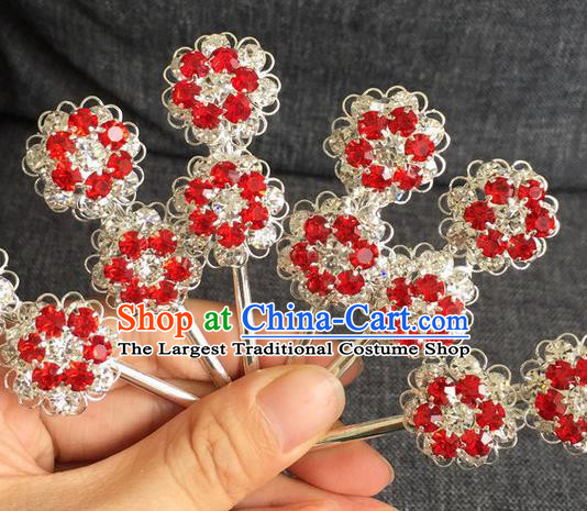 Chinese Traditional Peking Opera Diva Hair Accessories Ancient Red Crystal Wintersweet Hairpins for Women