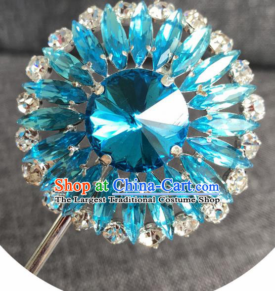 Chinese Ancient Princess Hairpins Traditional Peking Opera Diva Blue Crystal Hair Accessories for Women